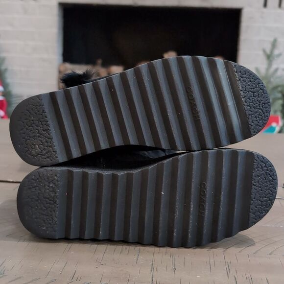 COACH Deeann Black Fur Trim Signature Winter Boots Sz 7 - Picture 8 of 14